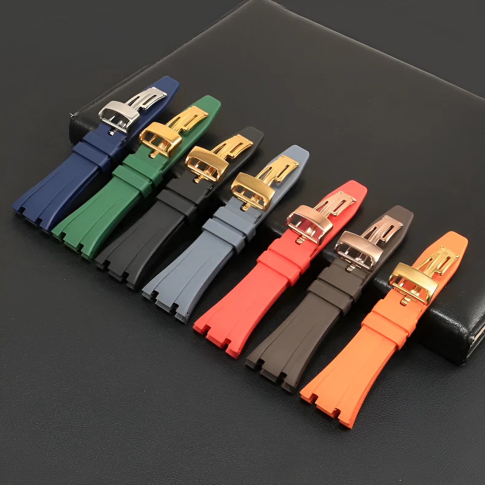 Silicone watch strap 27mm for AP Royal Oak Offshore 15703 HMS in black colour without buckle