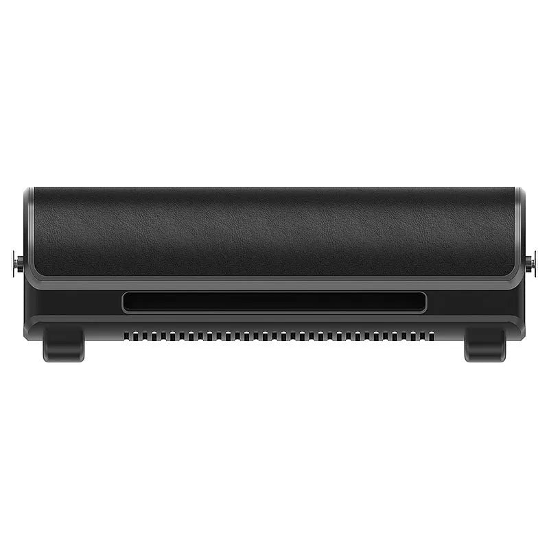 Compact black bladeless car fan with USB power cord, shown for rear vehicle ventilation.