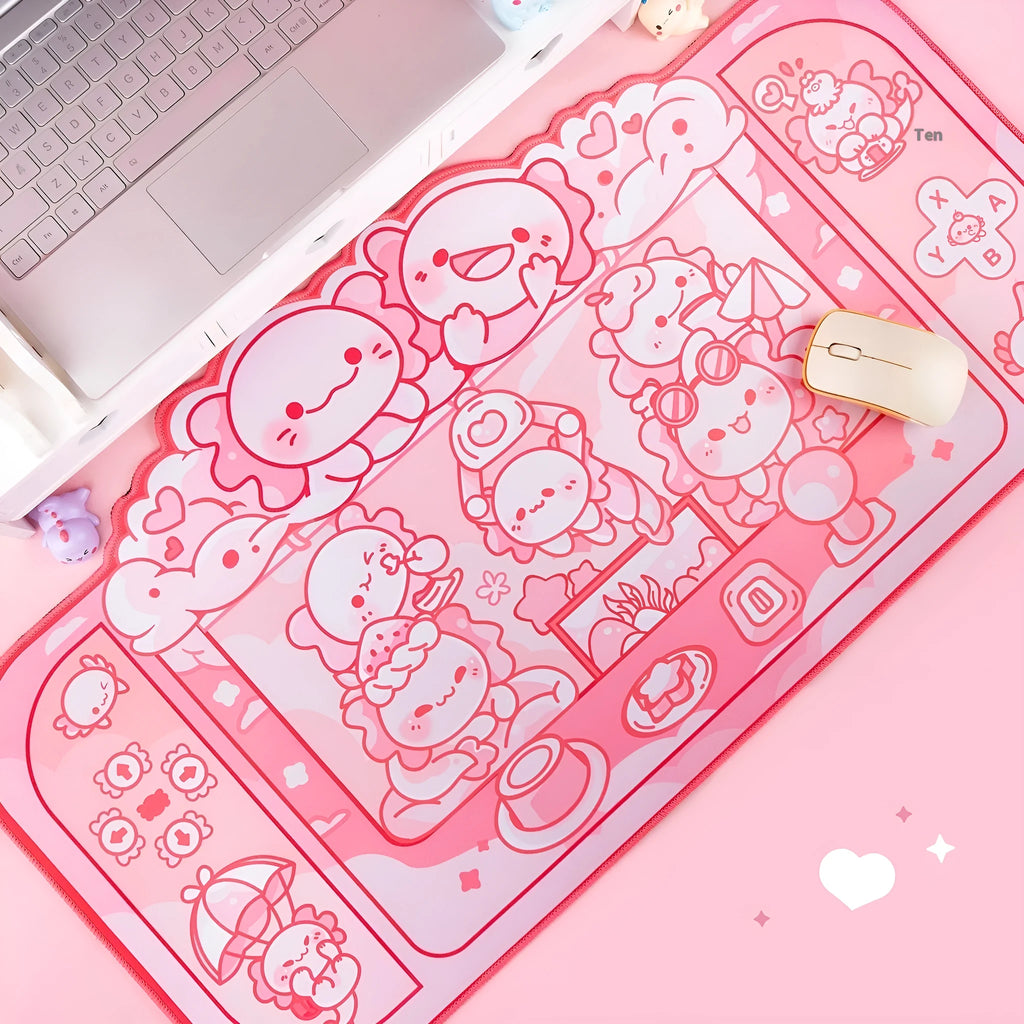 Large rectangular mouse pad with hexagonal dragon crane machine anime design measuring 75cm by 40cm