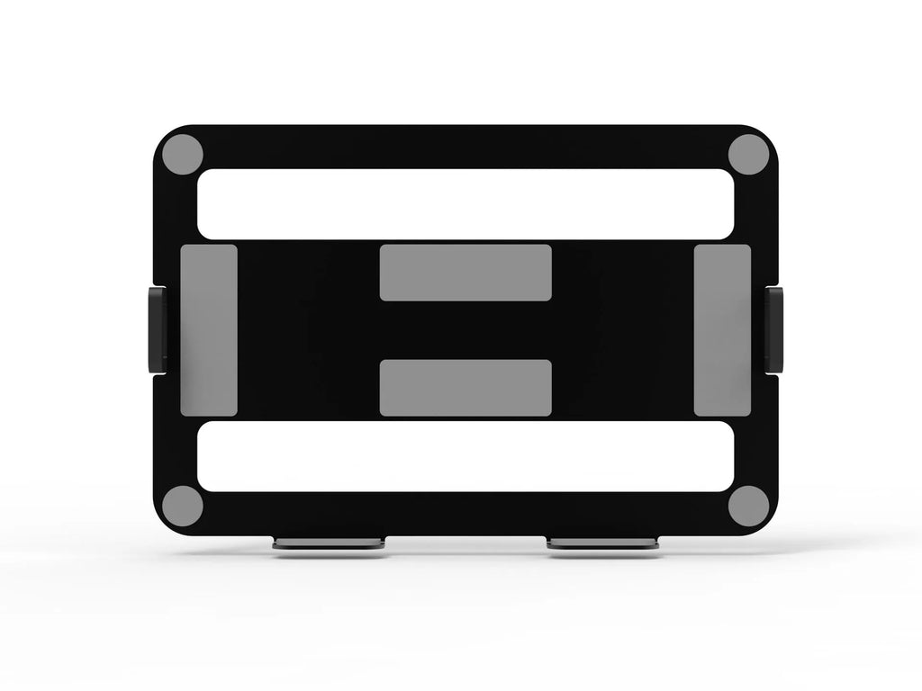 Black laptop mechanical arm bracket with lifting mechanism on a desk