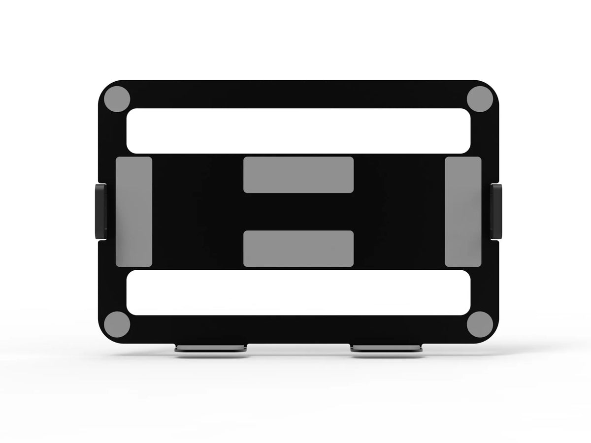 Black laptop mechanical arm bracket with lifting mechanism on a desk