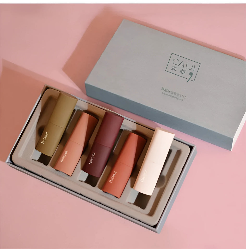 Gift box lipstick set with 5 branches, mousse velvet matte waterproof non-stick cup finish