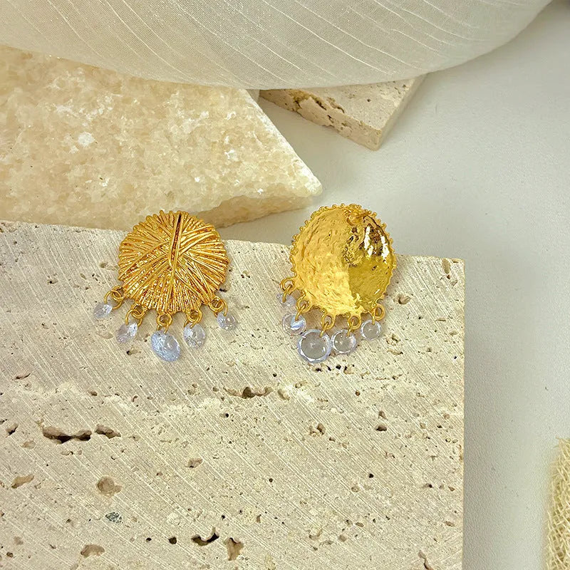 Gold geometric earrings with round design elements in European American ins style