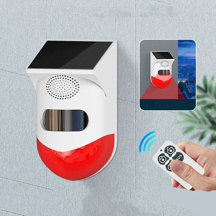 Solar-powered infrared alarm detector with wireless remote control for outdoor security
