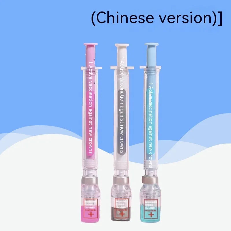 Vaccine design novelty gel pen with black 0.5mm refill and plastic construction
