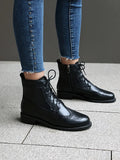 Women's chunky heel black classic mid-calf boots with ethnic pattern, rubber sole, and sizes 35-48