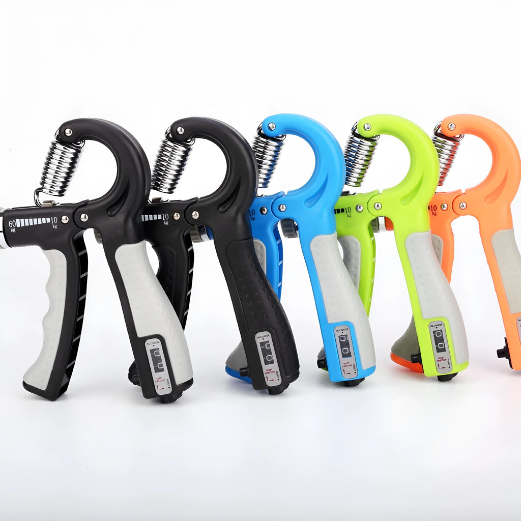 Adjustable hand grip with mechanical counter, ABS and stainless steel, 16cm x 12cm