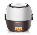 White rice cooker with 2-litre capacity and digital controls on kitchen counter