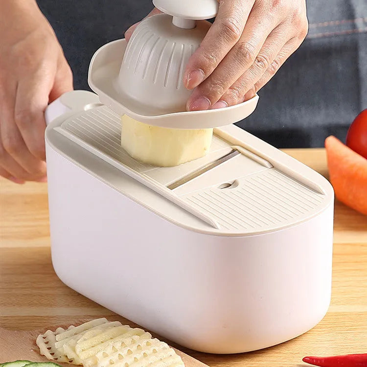 Nordic style multifunctional vegetable cutter in blue, grey, or khaki with stainless steel blades
