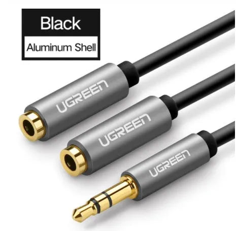 Black 20cm long 3.5mm earphone cable with gold-plated connectors and a 3mm thick TPE sheath.