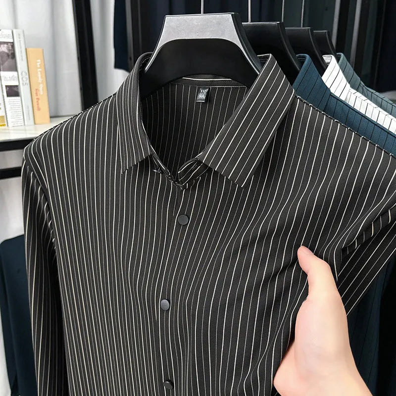 Vertical striped men's cardigan shirt in long sleeve, available in multiple colours and sizes spring autumn