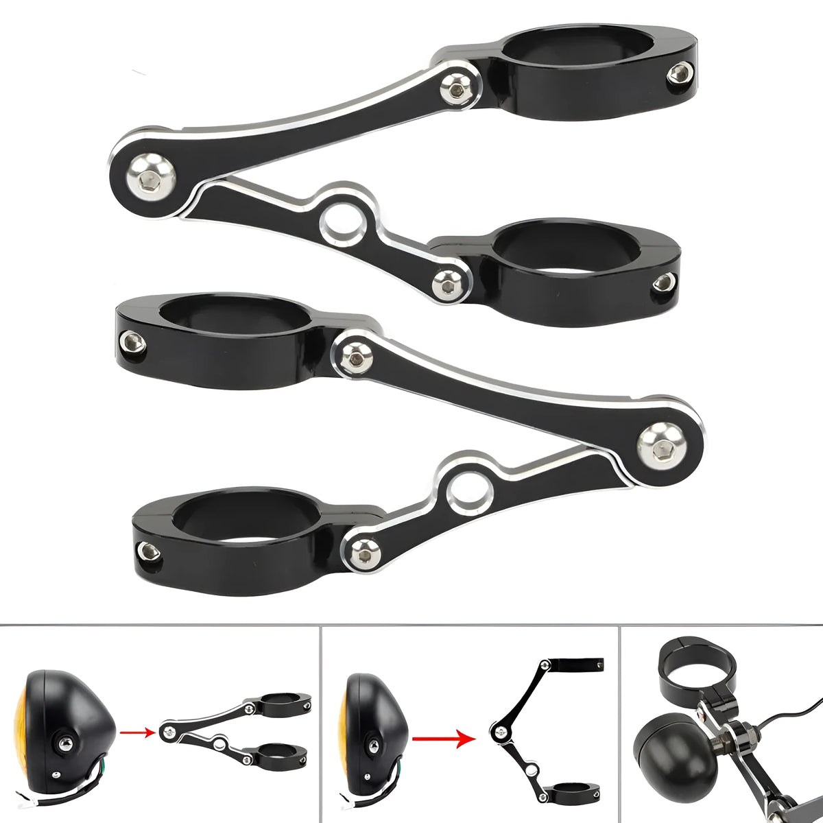 Motorcycle modified headlight bracket for 39-41mm fork tubes in black finish