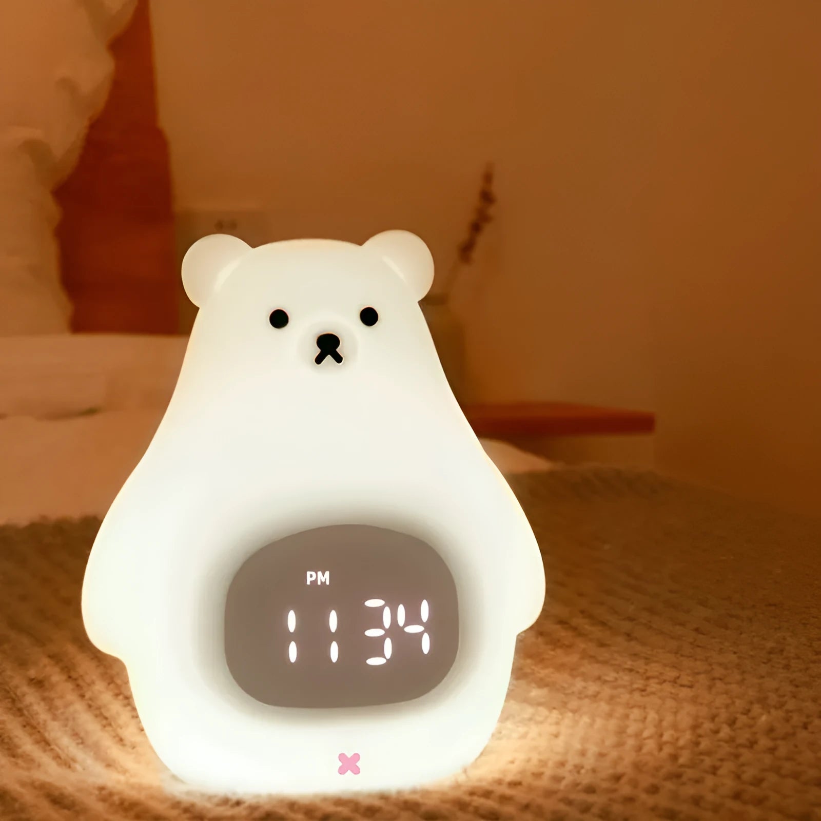 Big White Bear shaped silicone night light with colourful cross-mirror explosion light effect.