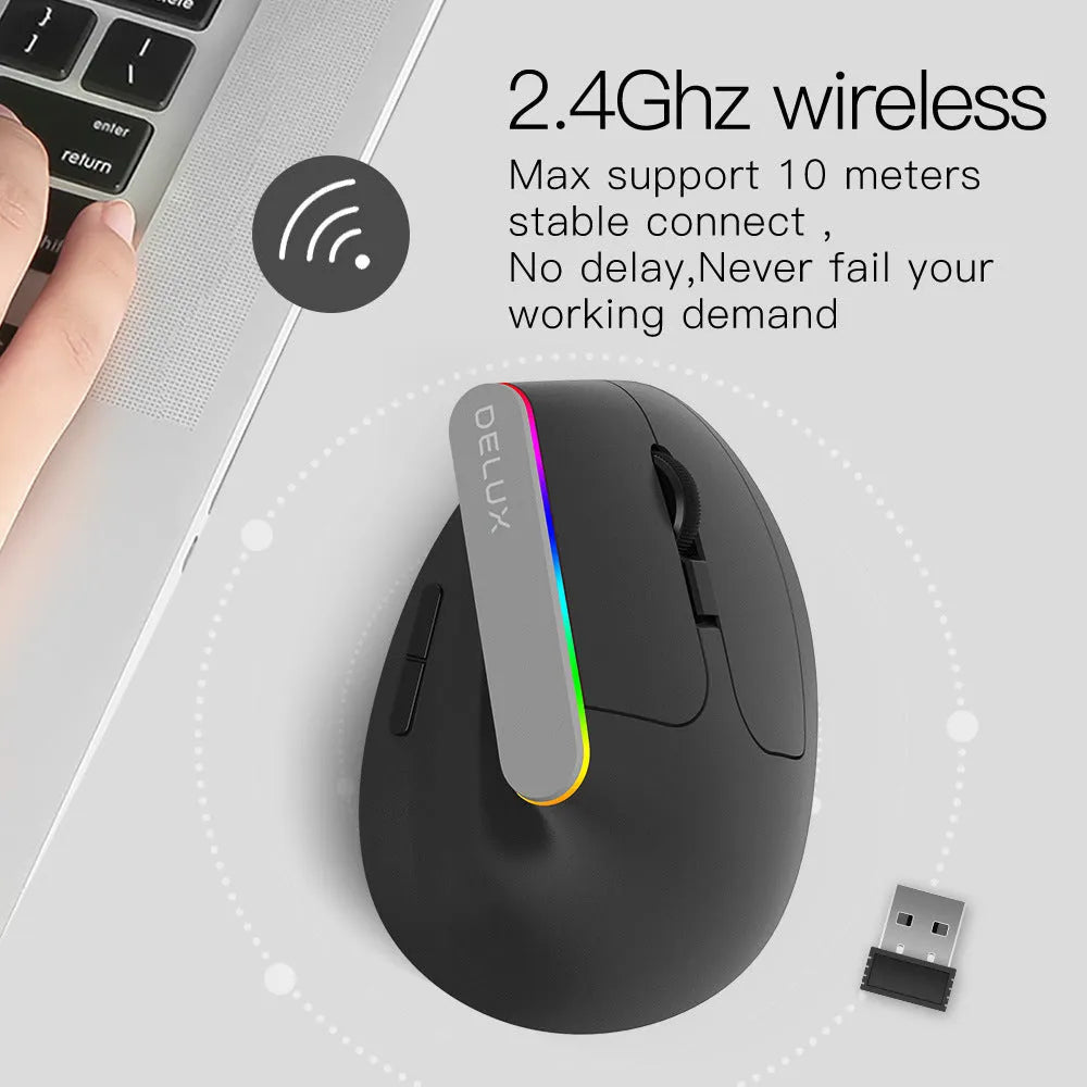 M618C vertical wireless ergonomic mouse in black, 115mm length, ABS plastic, with 2.4GHz receiver