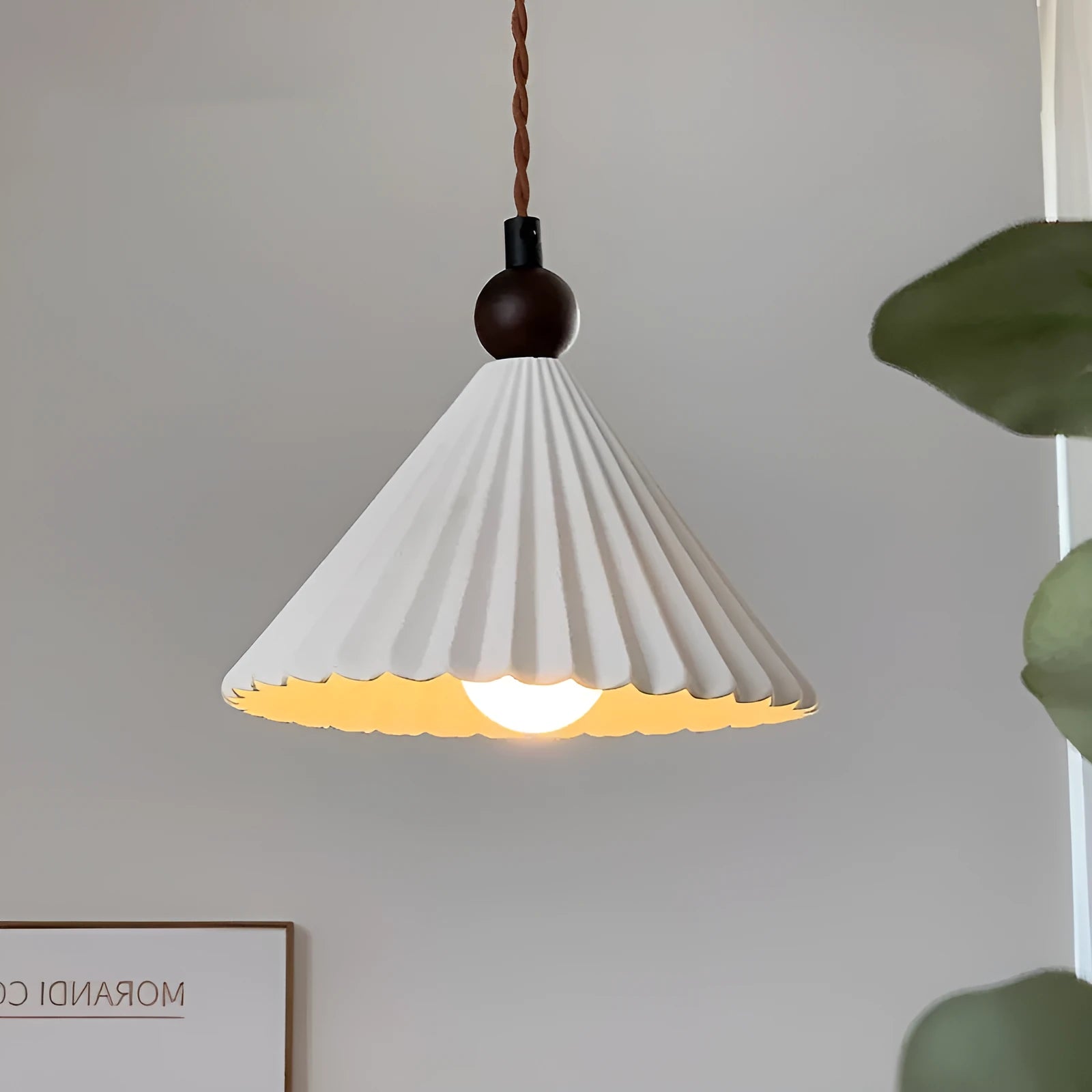 Retro walnut ceramic bedside droplight with solid wood hardware and white chandelier shade