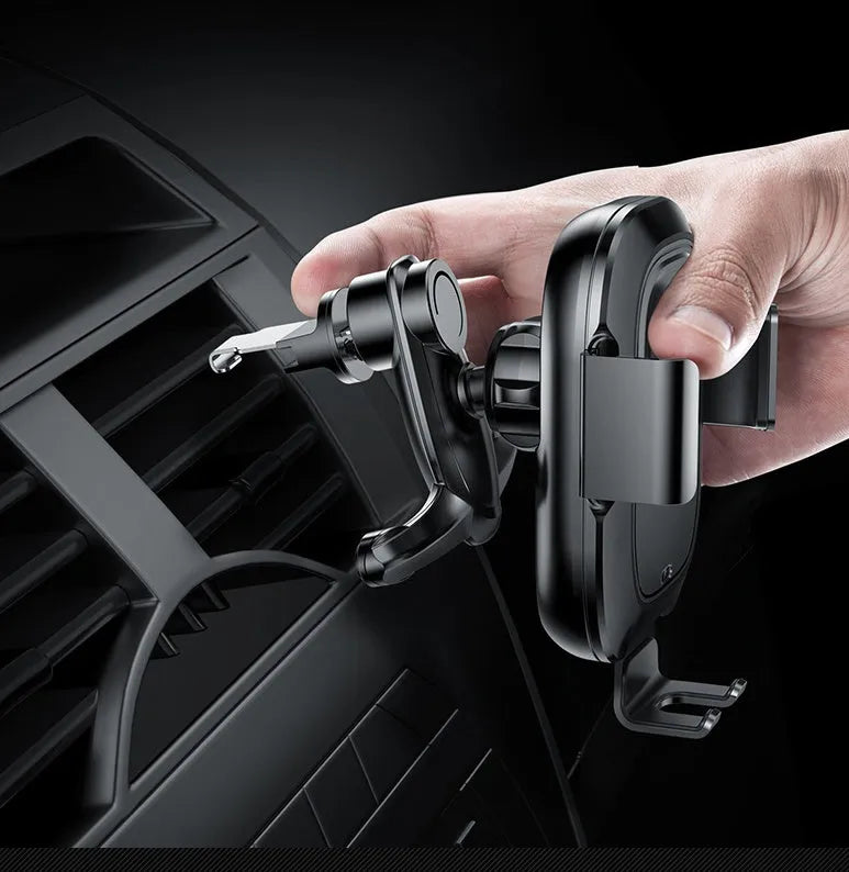 Smart car phone holder wireless charger black with sensor bracket for air vent mounting