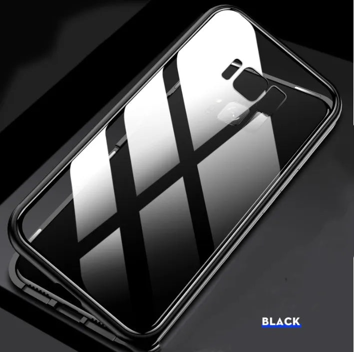Black magnetic clamshell phone case with anti-peeping glass for Samsung Galaxy phones