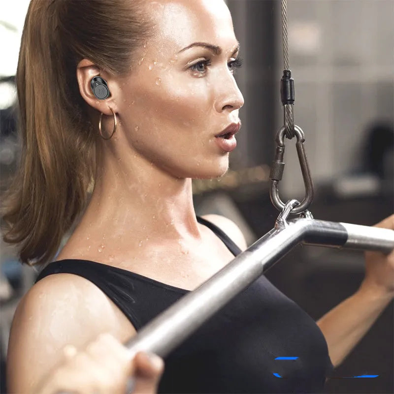 Wireless Bluetooth headset earbud style in black with battery display