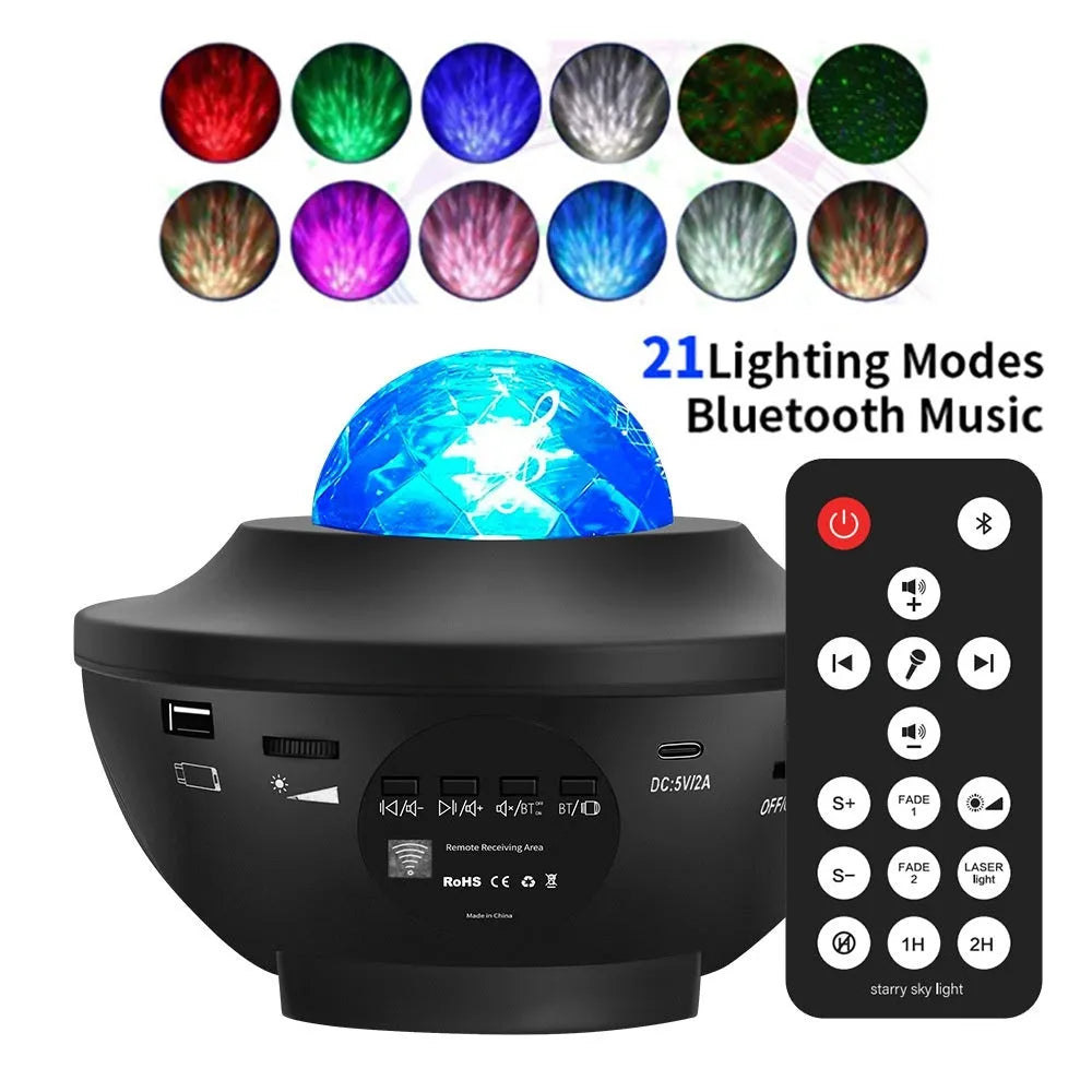 Black parallel style starry sky projection lamp with USB cable and remote control