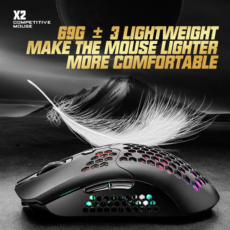 Free Wolf X2 wireless RGB gaming mouse in black with dual-mode connectivity
