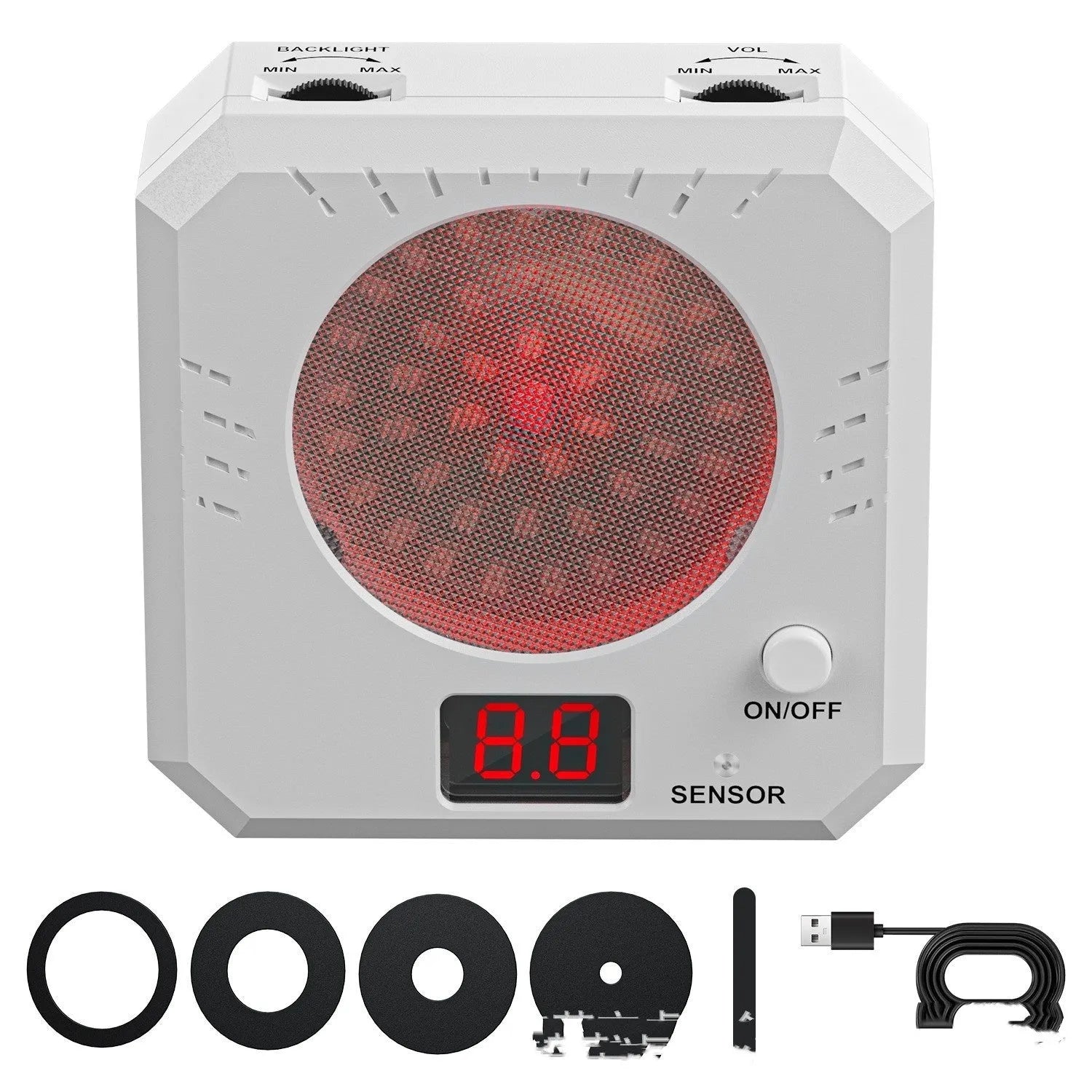Infrared laser dry fire training target with replaceable ring, magnetic plate, and Type-C charging port