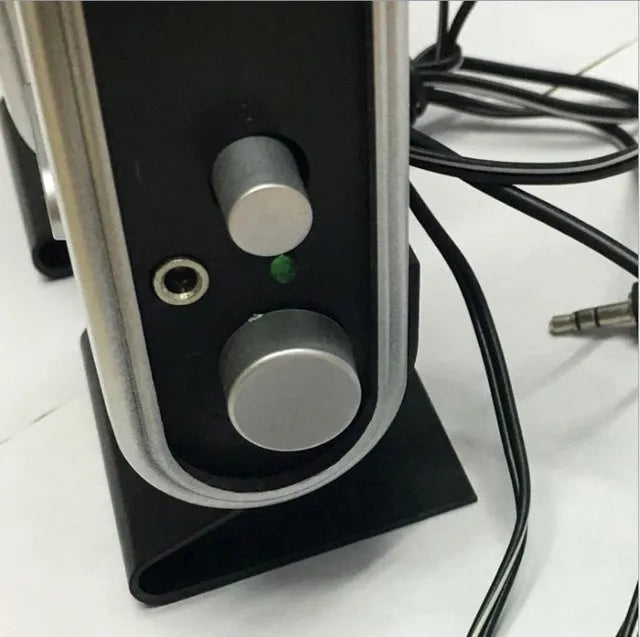 Black USB-powered notebook mini stereo speaker for laptop and desktop computer audio enhancement