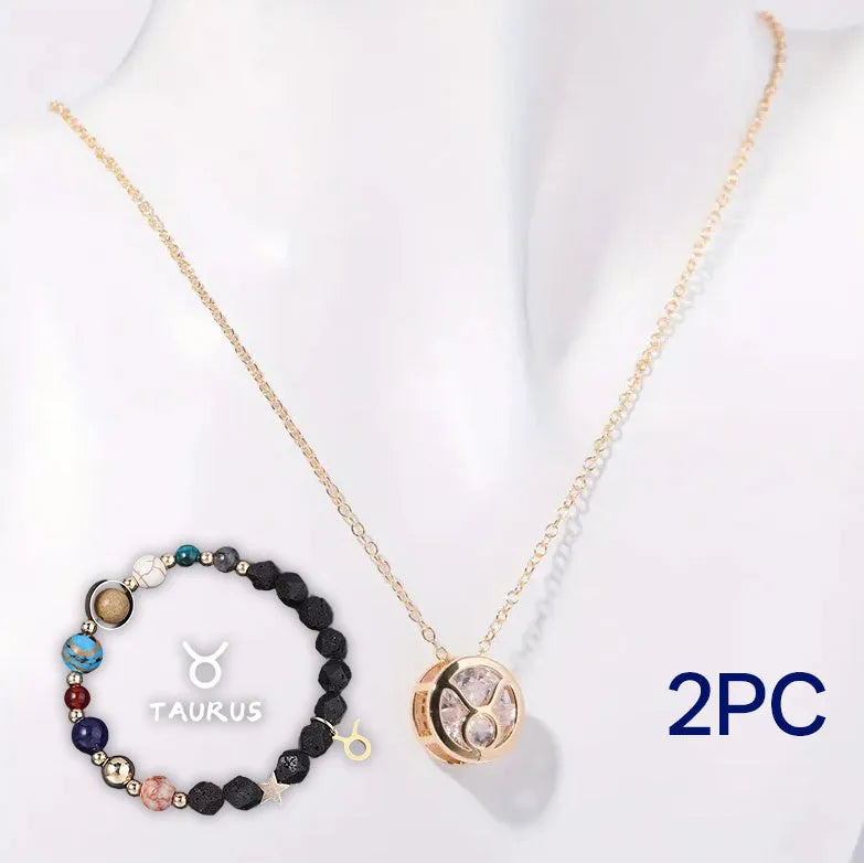 Natural stone beaded necklace and bracelet set on elastic cord.