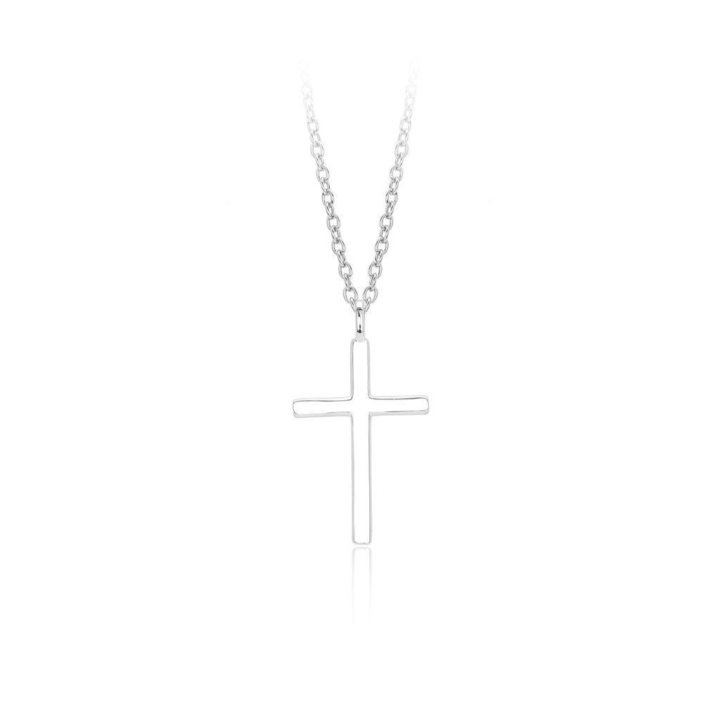 S925 sterling silver necklace with glossy cross pendant on O-shaped chain