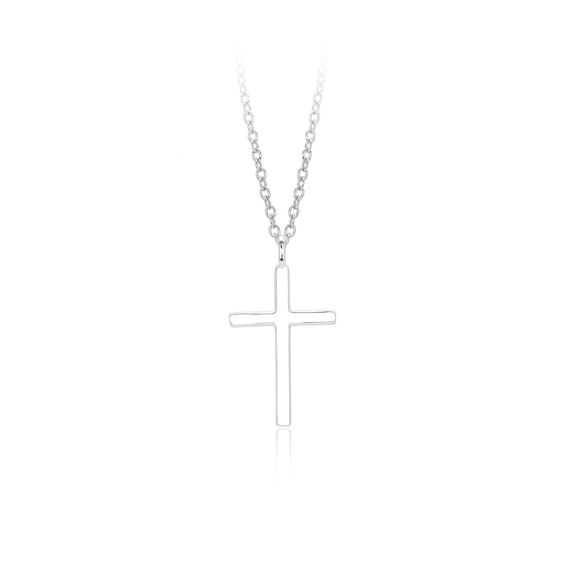 S925 sterling silver necklace with glossy cross pendant on O-shaped chain
