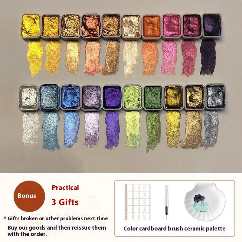 Traditional Chinese Painting watercolour set with 32 tubes including warm colours, cold colours, red gold and white gold.