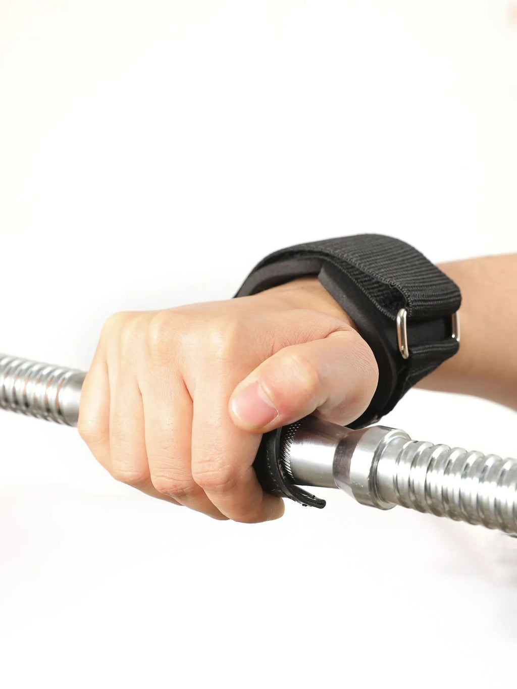 Black rubber weightlifting assist belt for palm protection during barbell training