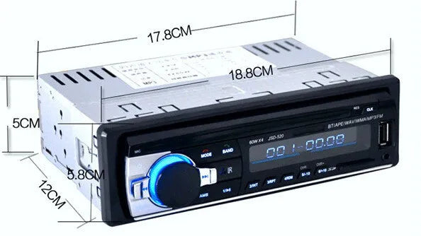 Bluetooth car stereo FM radio with USB SD card slots and remote control for 12V vehicles
