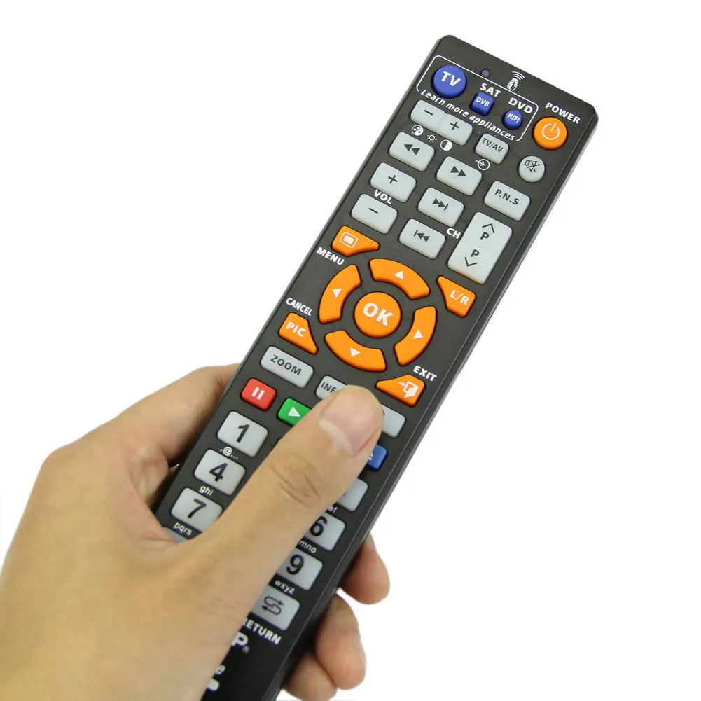 Black L336 learning remote control with standard button layout