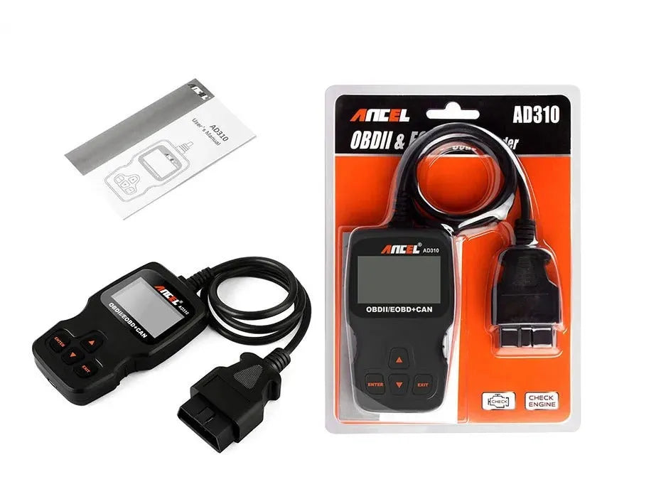 Black universal OBD2 car diagnostic scanner with engine fault detection capability