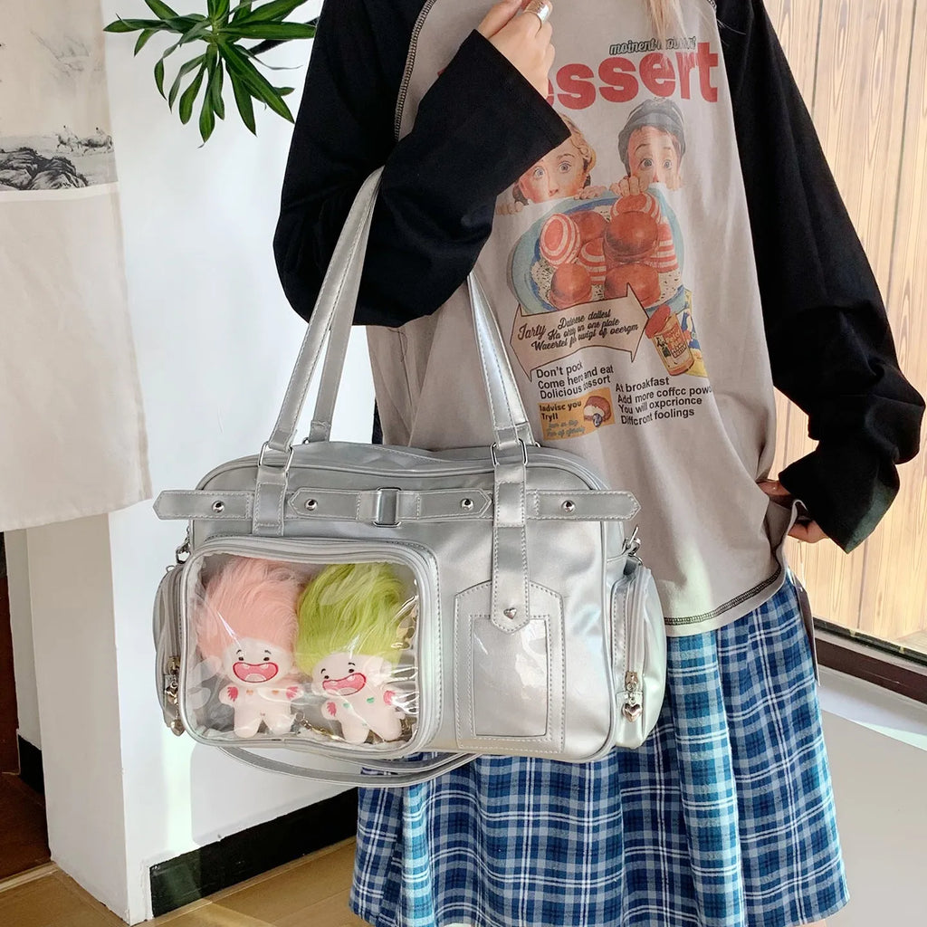 Bow college style JK girl uniform hand-carrying doll bag in black with free tie plate