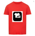 Red and white striped short sleeve T-shirt with Japanese retro style on a mannequin.