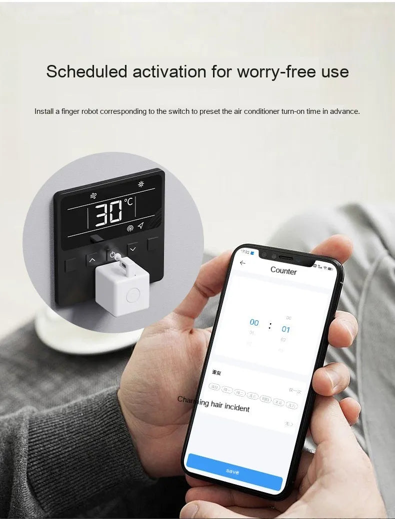 Intelligent Bluetooth finger robot voice control remote controller white on table