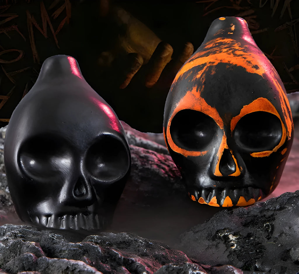 Skull whistle decompression toy made from dolomite ceramic in matte black finish