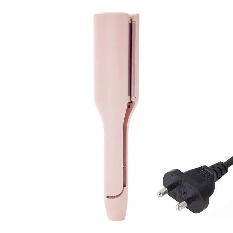 32mm deep wave hair curling iron in pink with 4 temperature settings and negative ion technology