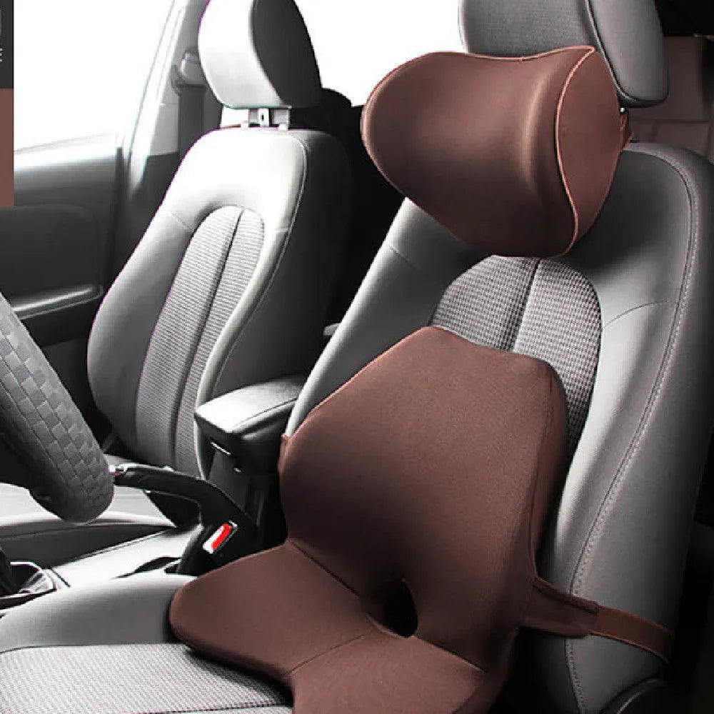 Memory cotton car waist pad and matching headrest for driver seat lumbar support in neutral colour options