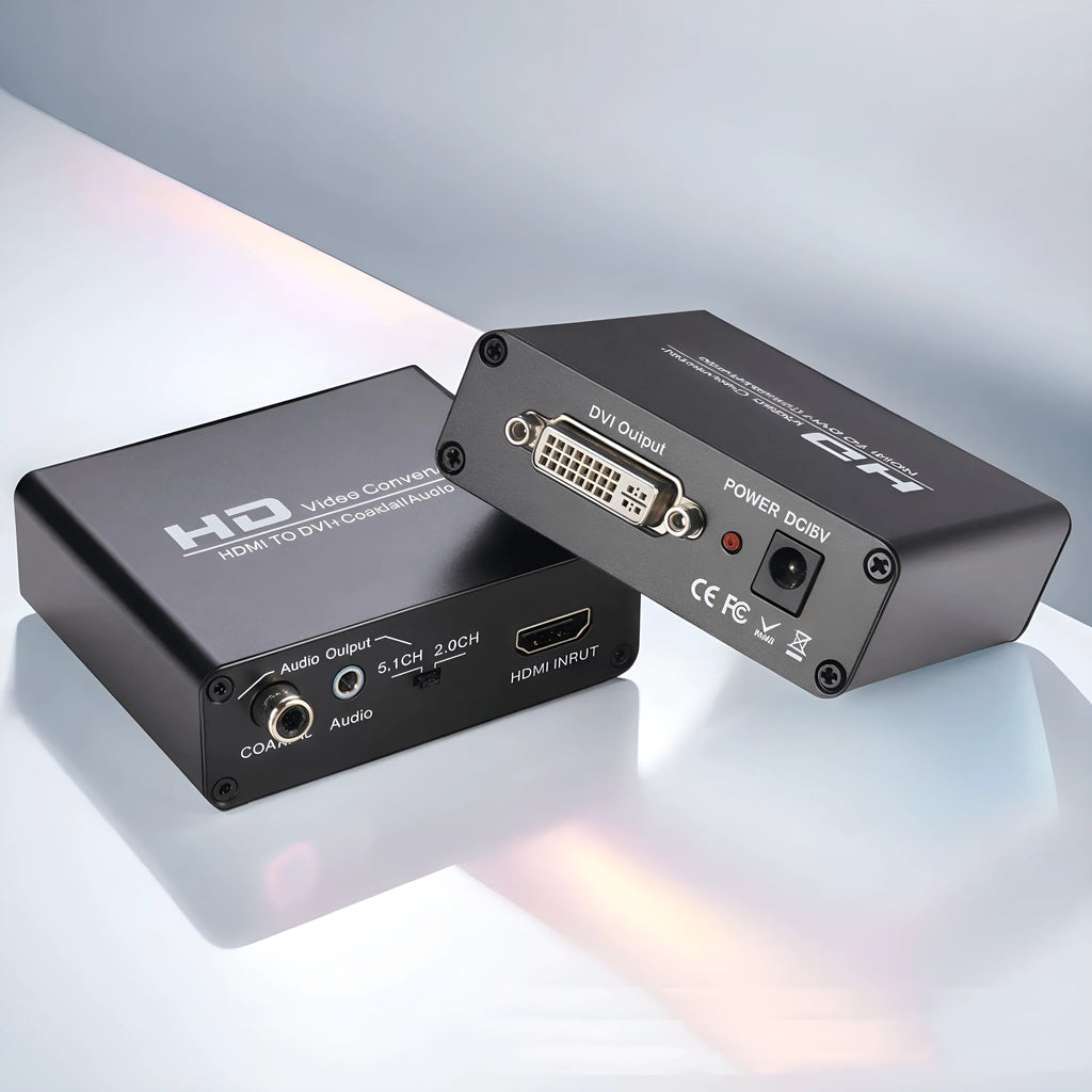 Black HDMI to DVI converter cable with coaxial audio output connector for 1080p video conversion