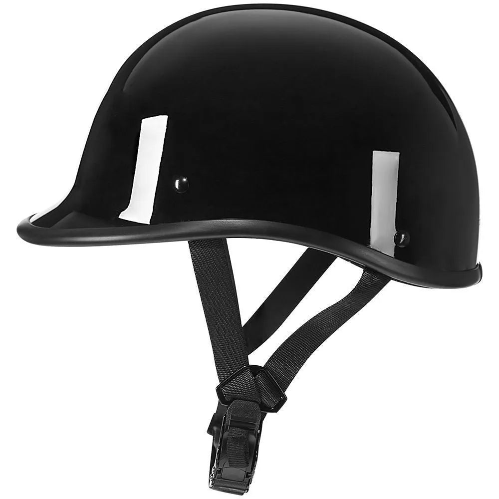 Retro-style helmet with hand-curved ABS shell shown in matte black, bright black, white, cement grey and carbon fibre finishes.