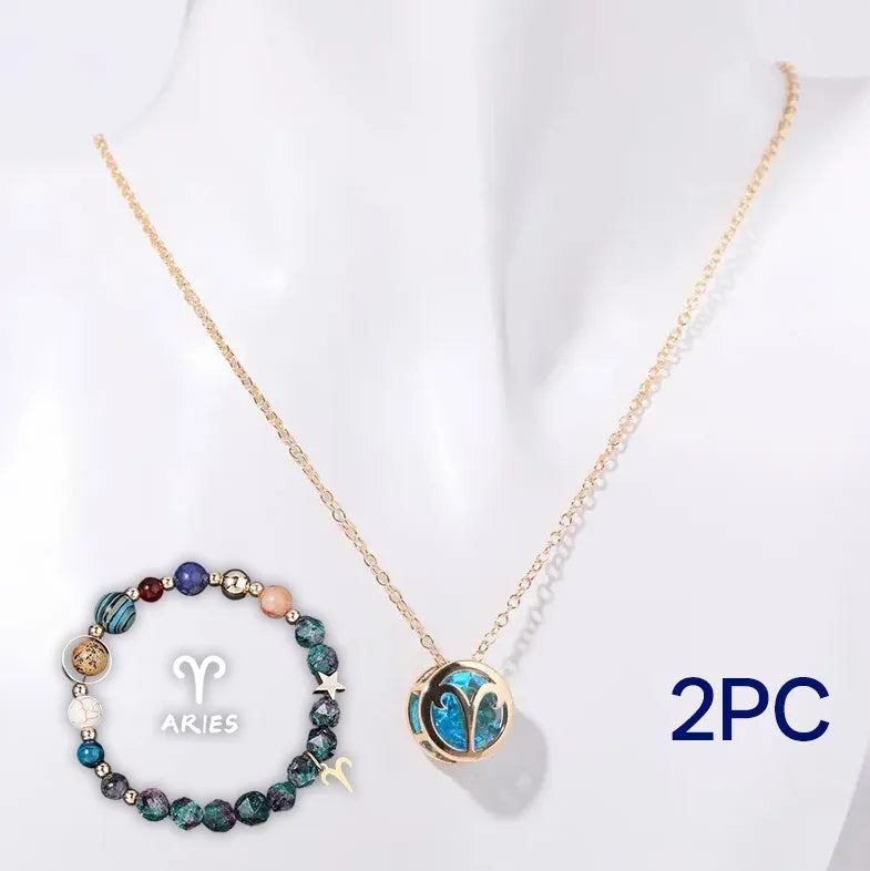 Natural stone beaded necklace and bracelet set with adjustable cords in gemstone materials