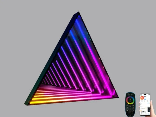 Modern creative octagon wall lamp with colourful mirror glass shade and Bluetooth smart control in 30cm size