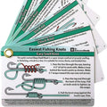 Set of 5 metal fishing knot diagram cards with illustrations on a pink background