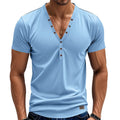 Men's loose fit solid colour v-neck pullover top on a hanger