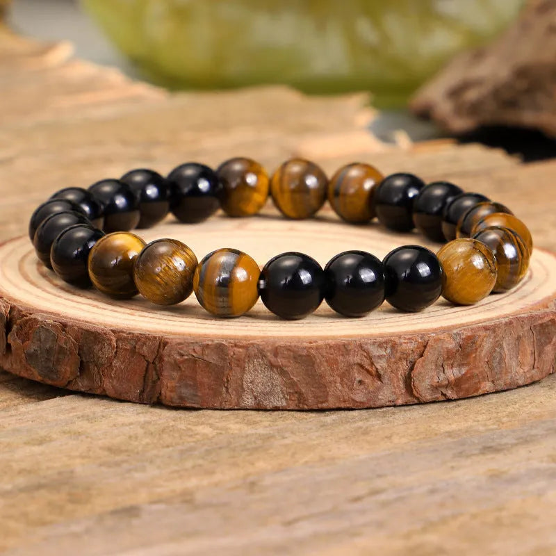 Tiger eye stone tassel necklace and bracelet set with ball bead chain and drop pendant