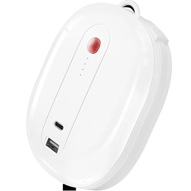 White portable power bank with folding UK plug showing 10000mAh capacity label