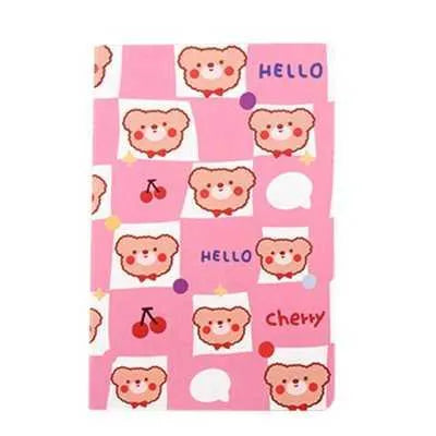 Cartoon A5 notebook with 30 sheets, showing cover design options like Cute Bear and Strawberry Rabbit.