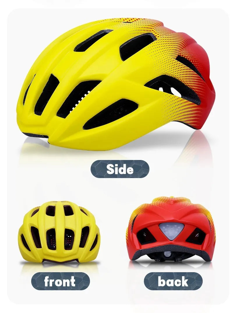 Orange mountain bike helmet showing ventilation holes and in-mould construction